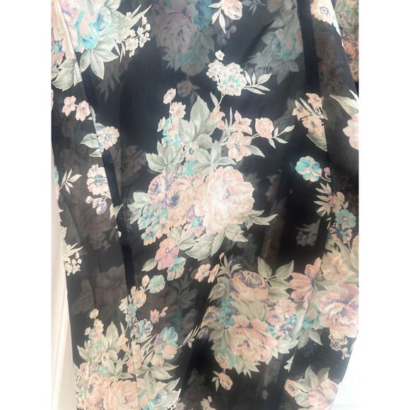 Honey Punch Sheer Black with Pastel Floral Long Open Front Kimono - Picture 5 of 6